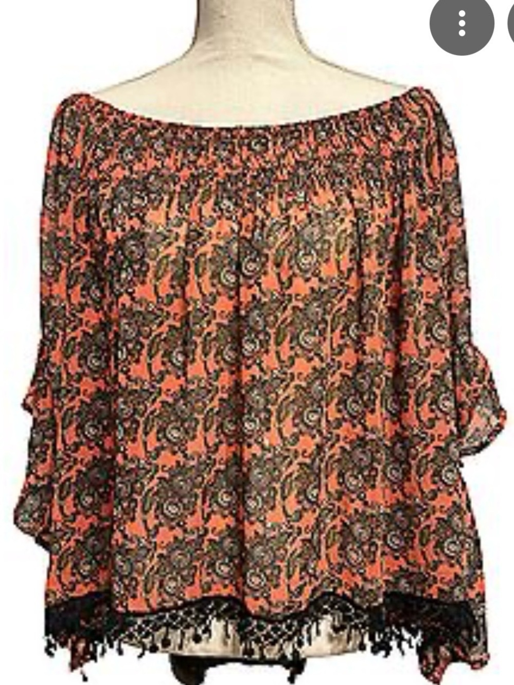 Off-Shoulder Floral Boho Top in Coral and Black